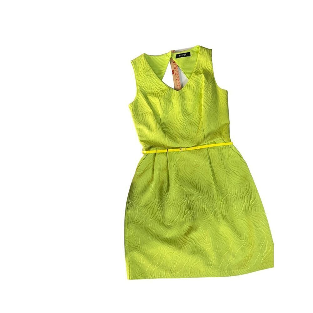 Ellen Tracy Lime Green Textured Midi Dress with Belt - Picture 8 of 13
